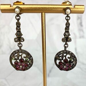 Vintage Gerard Yosca Antiqued Dangle Earrings Swarovski Crystals Missing Stones